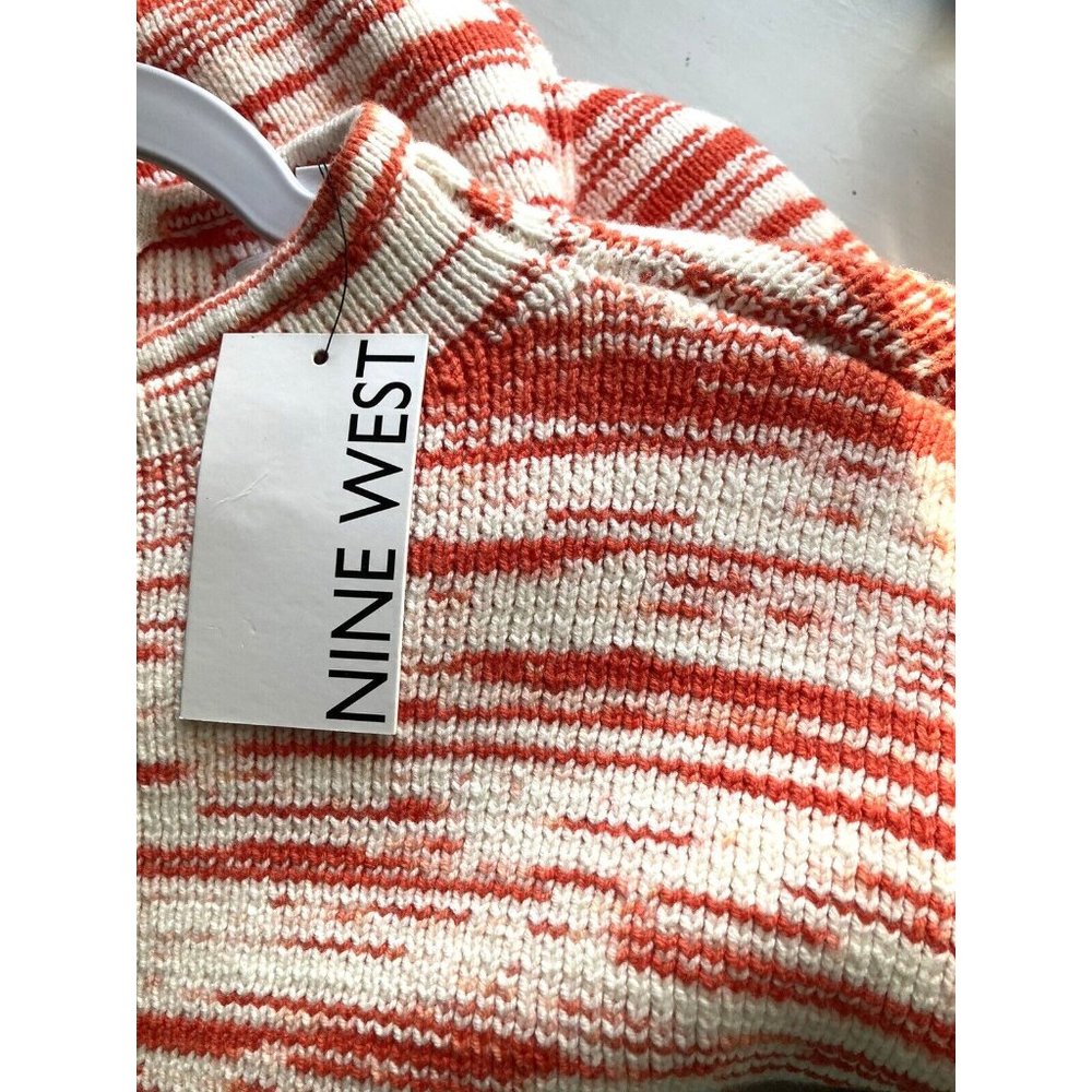 Nine West Coral Orange & White Stripe Sweater Top Womens Medium NWT Cotton Blend - Picture 6 of 6